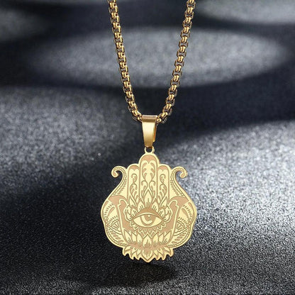 Hamsa Hand of Fatima Stainless Steel Pendant Necklace 2 silver by HitMyNeed