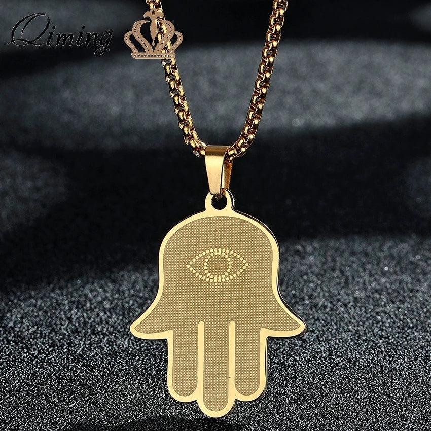 Hamsa Hand of Fatima Stainless Steel Pendant Necklace 3 silver by HitMyNeed