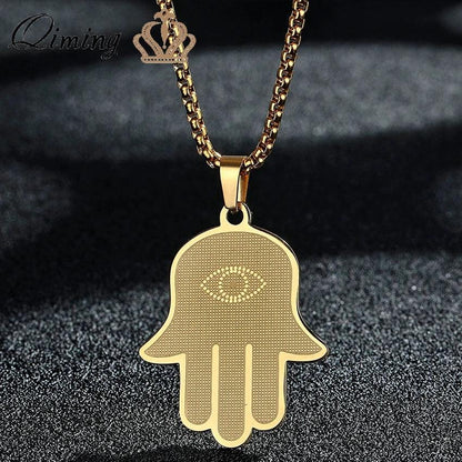 Hamsa Hand of Fatima Stainless Steel Pendant Necklace 3 silver by HitMyNeed