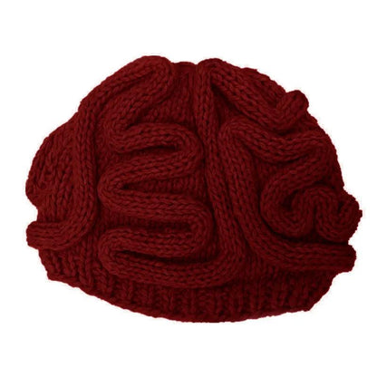 Hand-Knitted Brain Beanie Winter Hat burgundy children-3-10-years by HitMyNeed