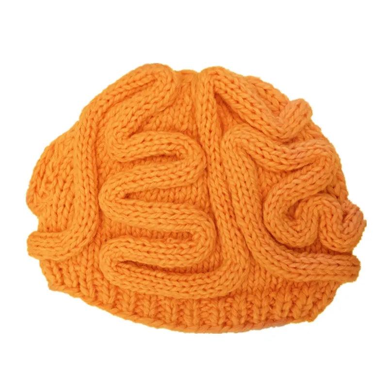Hand-Knitted Brain Beanie Winter Hat orange children-3-10-years by HitMyNeed