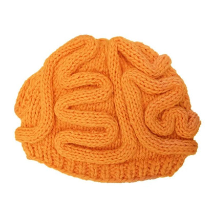 Hand-Knitted Brain Beanie Winter Hat orange children-3-10-years by HitMyNeed