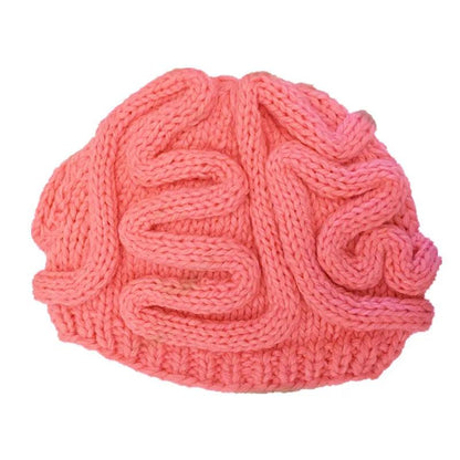 Hand-Knitted Brain Beanie Winter Hat pink adult-model-flexible by HitMyNeed