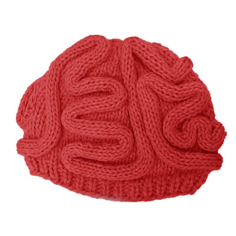 Hand-Knitted Brain Beanie Winter Hat red children-3-10-years by HitMyNeed