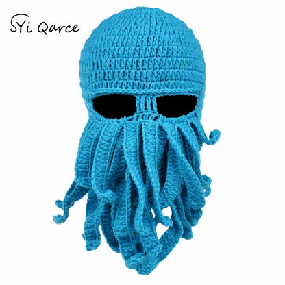 Handmade Cotton Octopus Tentacle Balaclava Hat blue by HitMyNeed