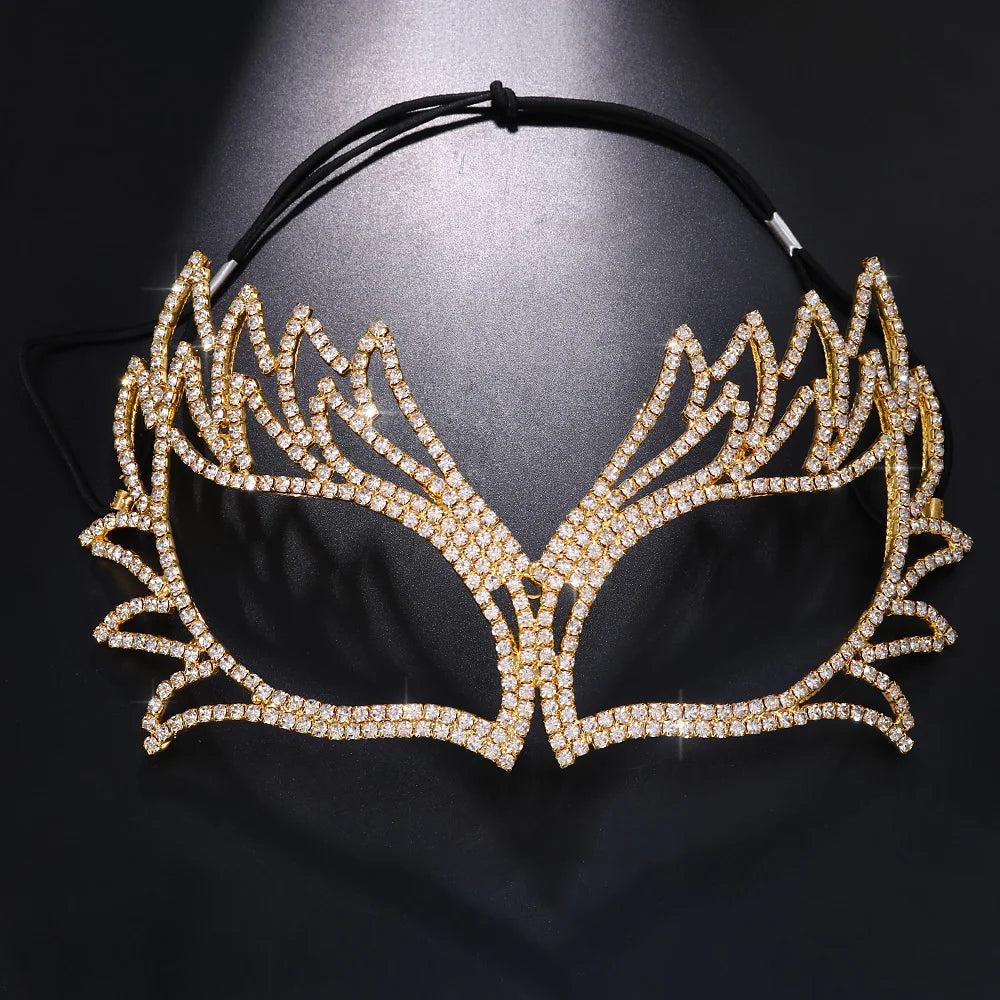 Handmade Crystal Rhinestone Masquerade Face Mask gold-color by HitMyNeed