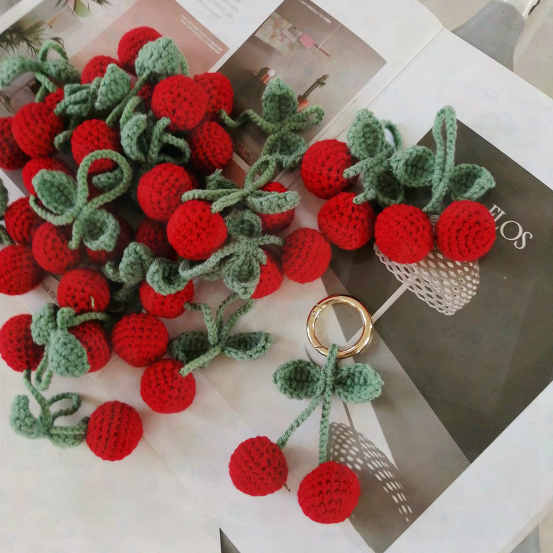 Handmade Knitted Cherry Keychain Accessory by HitMyNeed