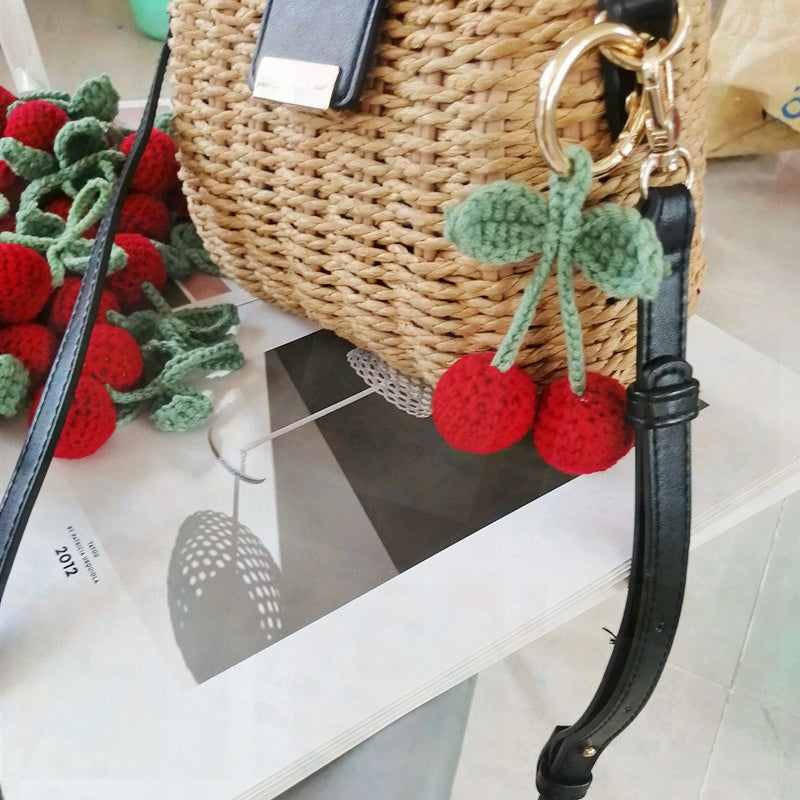 Handmade Knitted Cherry Keychain Accessory by HitMyNeed