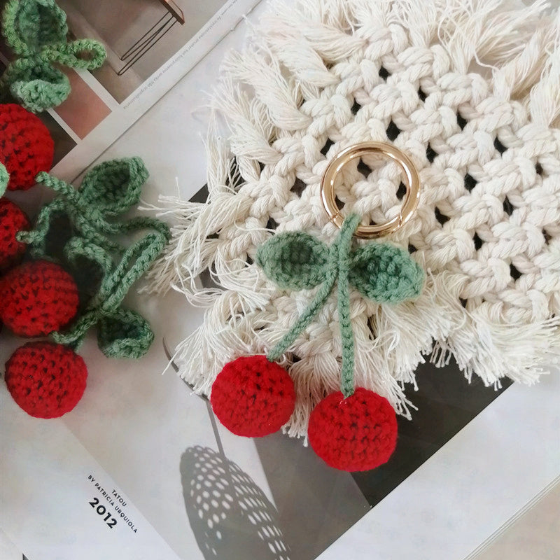 Handmade Knitted Cherry Keychain Accessory by HitMyNeed