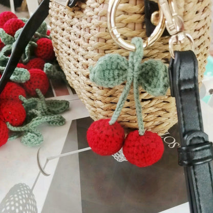 Handmade Knitted Cherry Keychain Accessory by HitMyNeed