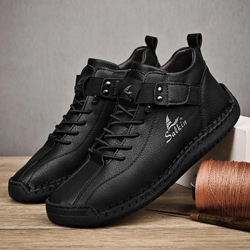 Handmade Men's Leather Casual Ankle Sneaker Boots black 39.0 by HitMyNeed