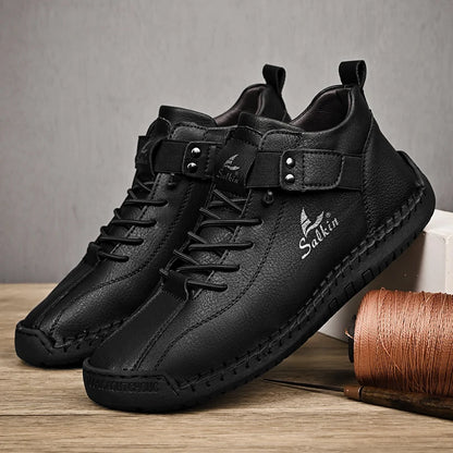 Handmade Men's Leather Casual Ankle Sneaker Boots black 39.0 by HitMyNeed