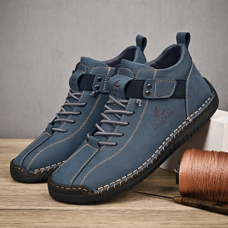 Handmade Men's Leather Casual Ankle Sneaker Boots blue 41.0 by HitMyNeed