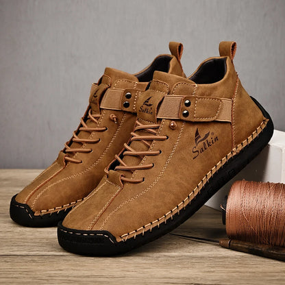 Handmade Men's Leather Casual Ankle Sneaker Boots brown 47.0 by HitMyNeed