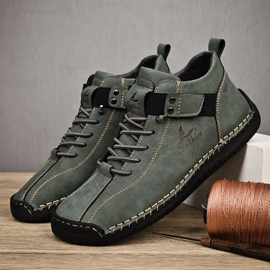 Handmade Men's Leather Casual Ankle Sneaker Boots green 41.0 by HitMyNeed