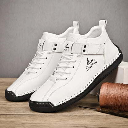 Handmade Men's Leather Casual Ankle Sneaker Boots white 47.0 by HitMyNeed