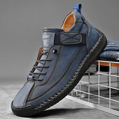 Handmade Men's Leather Slip-On Loafers ht-9888-blue 48.0 by HitMyNeed