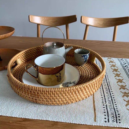 Handmade Rattan Woven Round Serving Tray 36cm by HitMyNeed