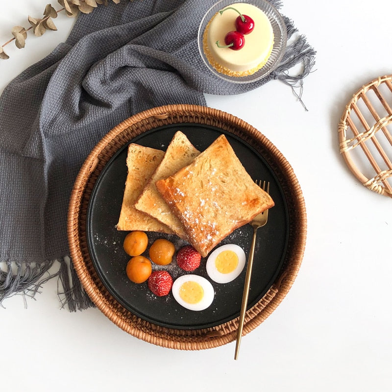Handmade Rattan Woven Round Serving Tray 36cm by HitMyNeed