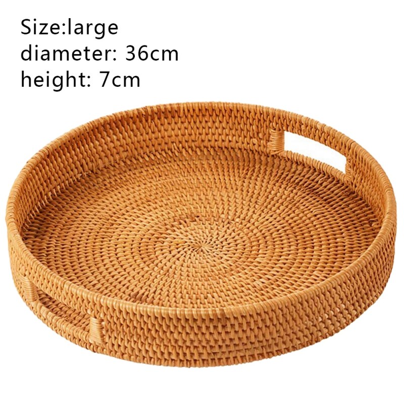 Handmade Rattan Woven Round Serving Tray 36cm by HitMyNeed
