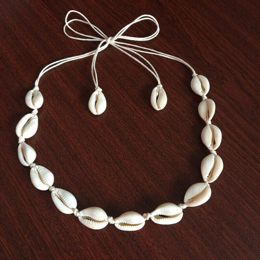 Handmade Seashell Choker Necklace with Adjustable Rope white-rope by HitMyNeed