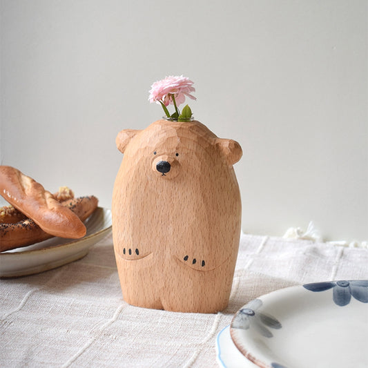 Handmade Wooden Bear Vase with Glass Insert by HitMyNeed