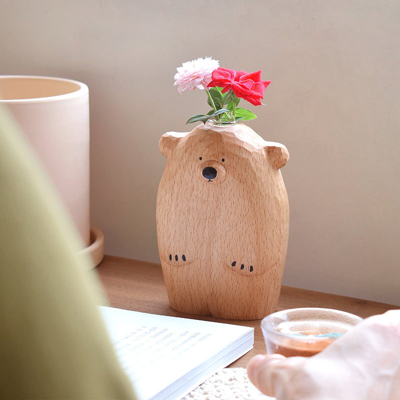 Handmade Wooden Bear Vase with Glass Insert by HitMyNeed