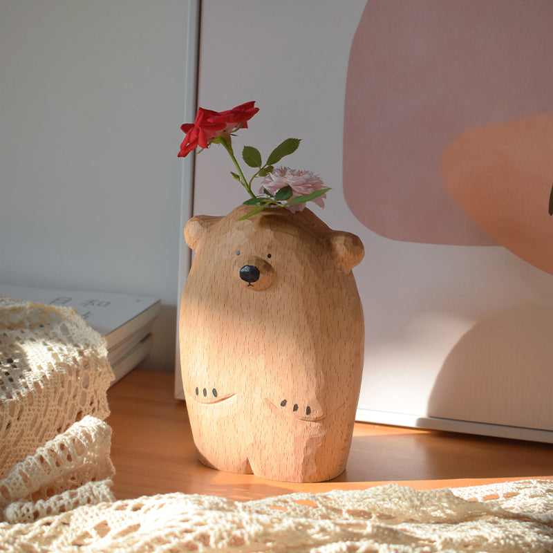 Handmade Wooden Bear Vase with Glass Insert by HitMyNeed