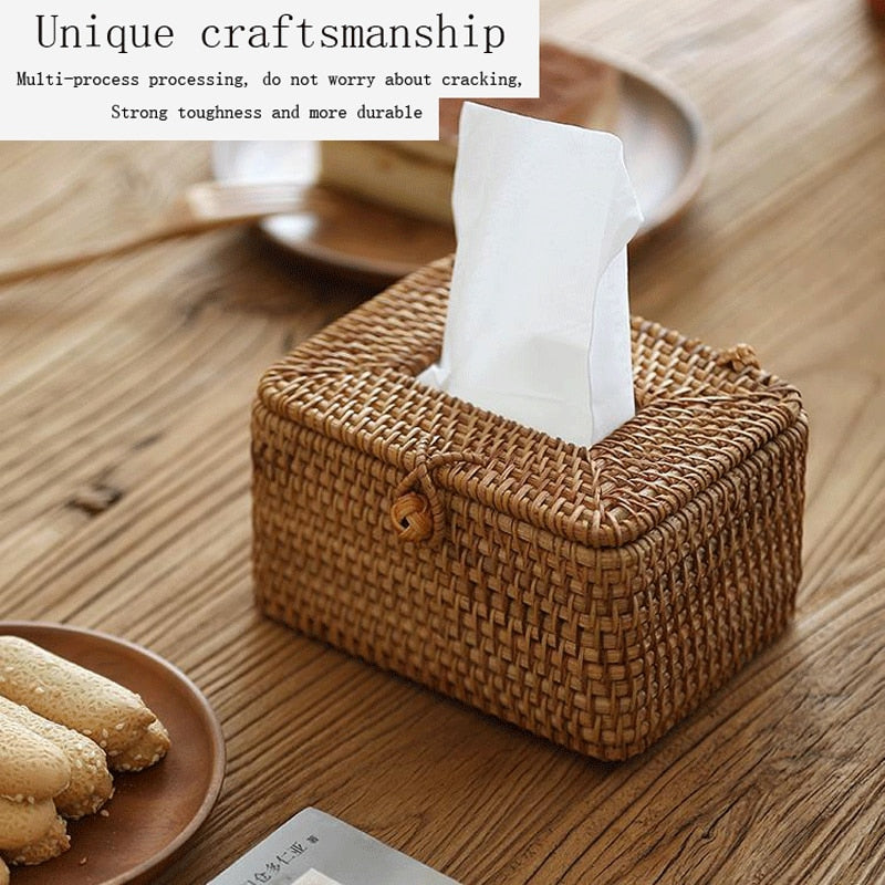 Handmade Woven Rattan Tissue Box Cover by HitMyNeed