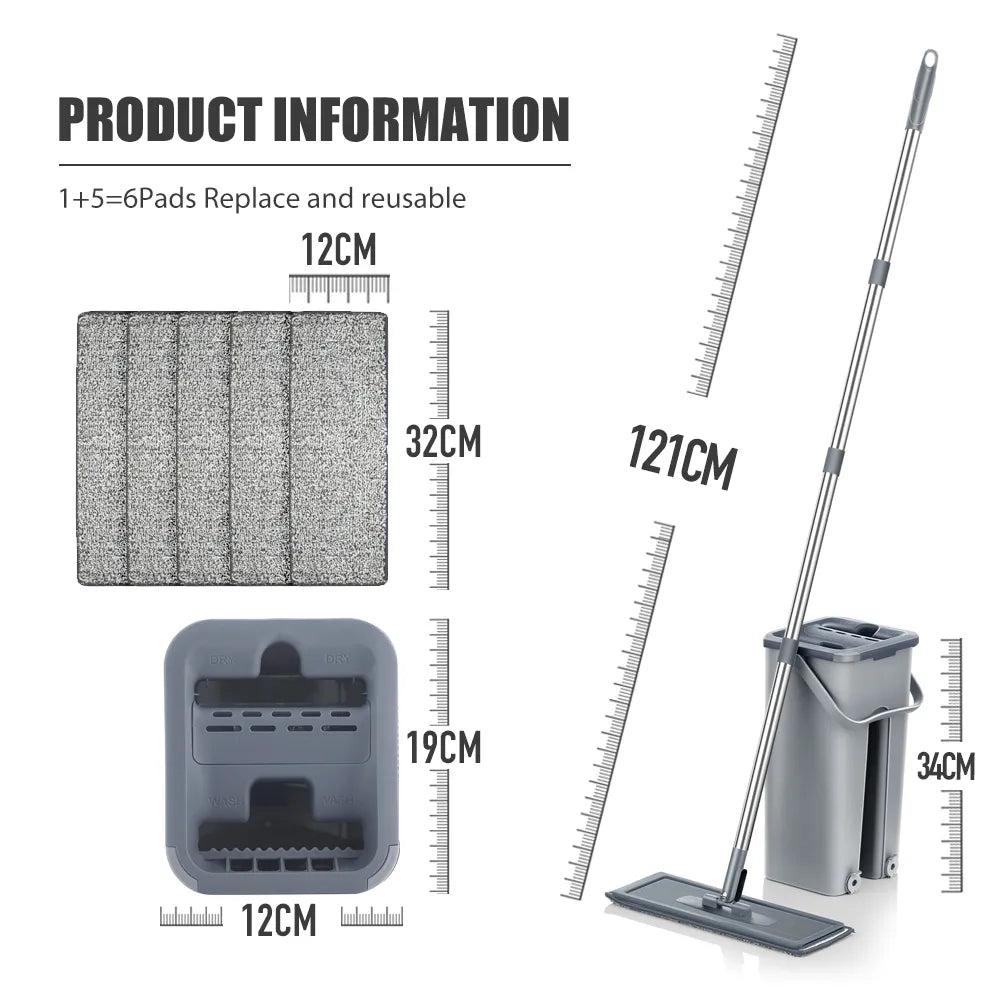 Hands-Free Flat Mop and Bucket Set with Microfiber Pads by HitMyNeed