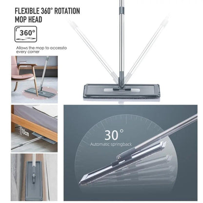 Hands-Free Flat Mop and Bucket Set with Microfiber Pads by HitMyNeed