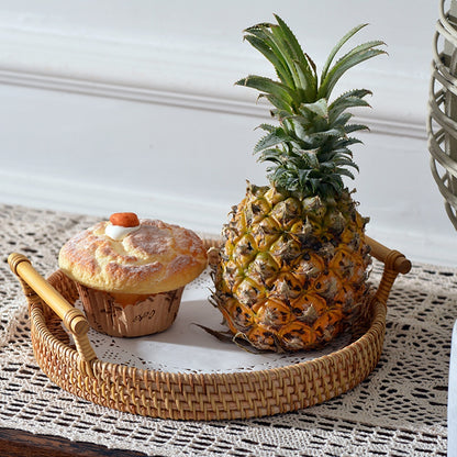 Handwoven Rattan Round Serving Tray with Handles by HitMyNeed