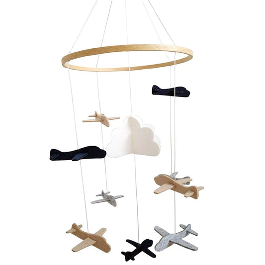 Hanging Felt and Wood Airplane Baby Mobile by HitMyNeed