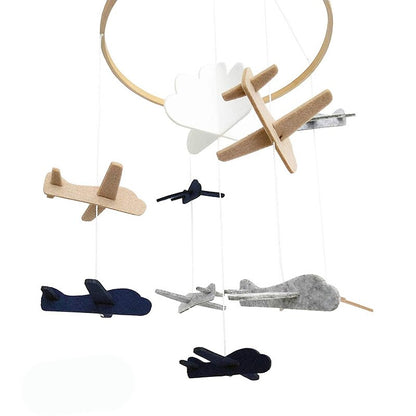 Hanging Felt and Wood Airplane Baby Mobile by HitMyNeed