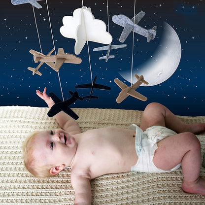 Hanging Felt and Wood Airplane Baby Mobile by HitMyNeed