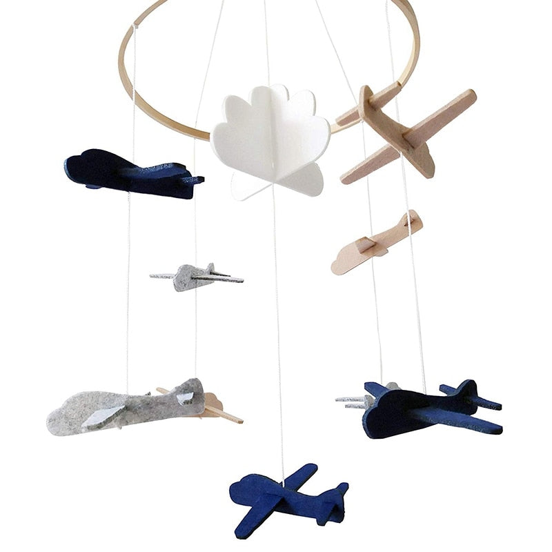 Hanging Felt and Wood Airplane Baby Mobile by HitMyNeed