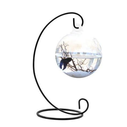 Hanging Glass Fish Bowl Vase with Iron Stand by HitMyNeed