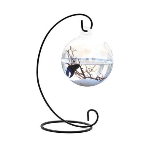 Hanging Glass Fish Bowl Vase with Iron Stand by HitMyNeed