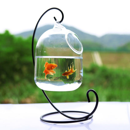 Hanging Glass Fish Bowl with Steel Stand Decor by HitMyNeed