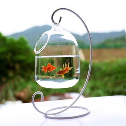 Hanging Glass Fish Bowl with Steel Stand Decor by HitMyNeed