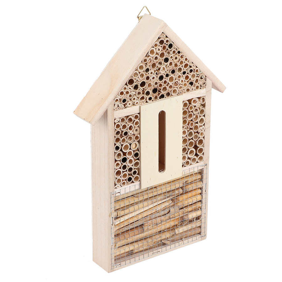 Hanging Natural Wooden Bee House for Gardens by HitMyNeed