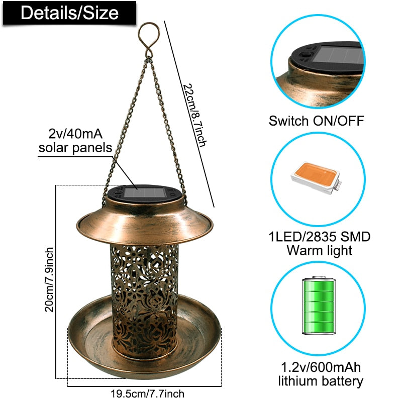 Hanging Solar Powered Bird Feeder with LED Light by HitMyNeed