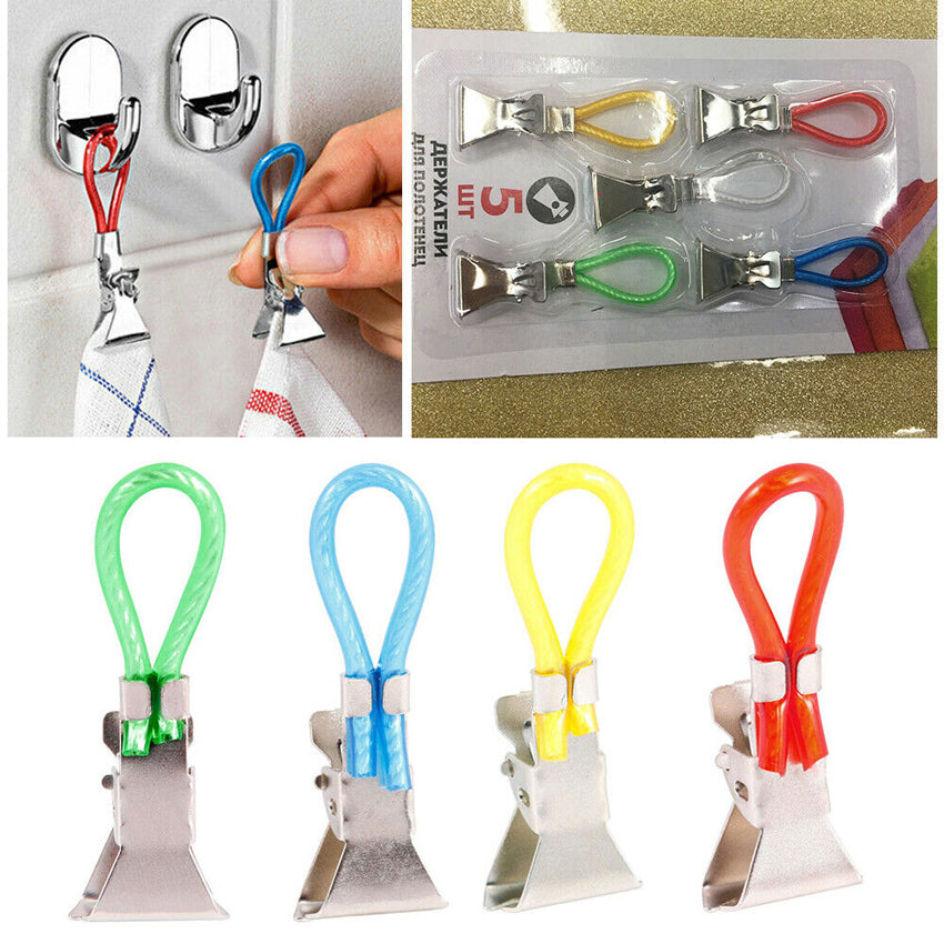 Hanging Tea Towel Clips Set of 5 by HitMyNeed