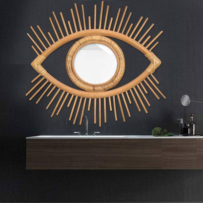 Hanging Wall Rattan Eye Mirror Decor by HitMyNeed
