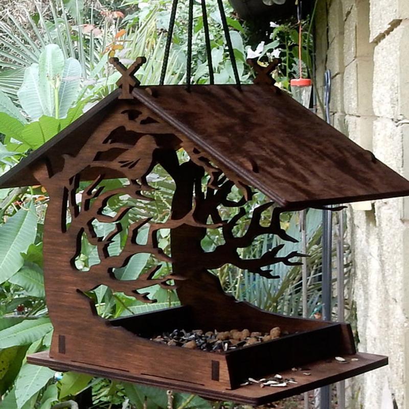 Hanging Wooden Bird House Feeder for Gardens by HitMyNeed