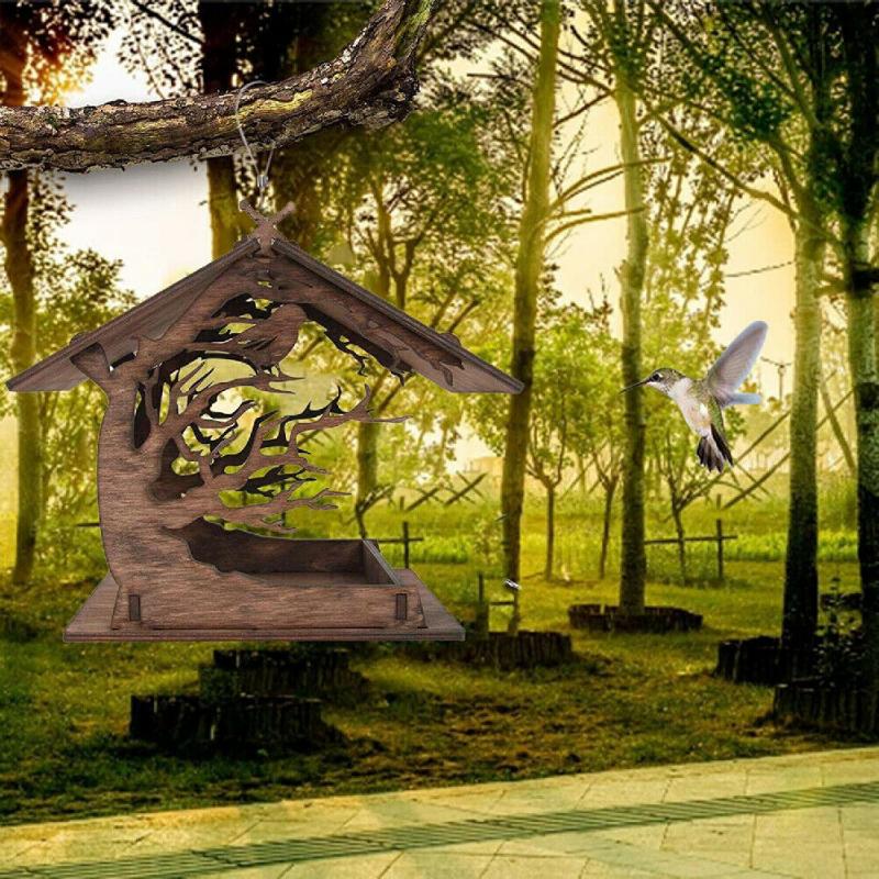 Hanging Wooden Bird House Feeder for Gardens by HitMyNeed