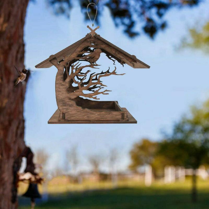 Hanging Wooden Bird House Feeder for Gardens by HitMyNeed