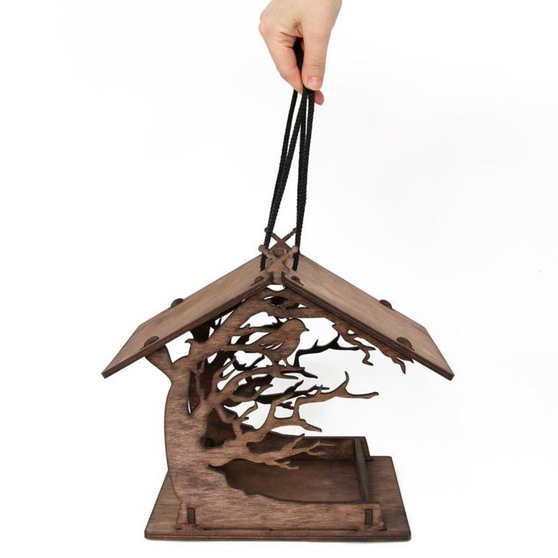 Hanging Wooden Bird House Feeder for Gardens by HitMyNeed