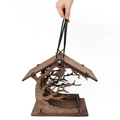 Hanging Wooden Bird House Feeder for Gardens by HitMyNeed