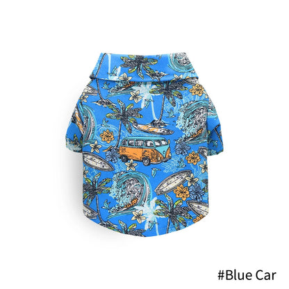 Hawaiian Leaf Pet Beach Shirt for Dogs & Cats blue-car s by HitMyNeed